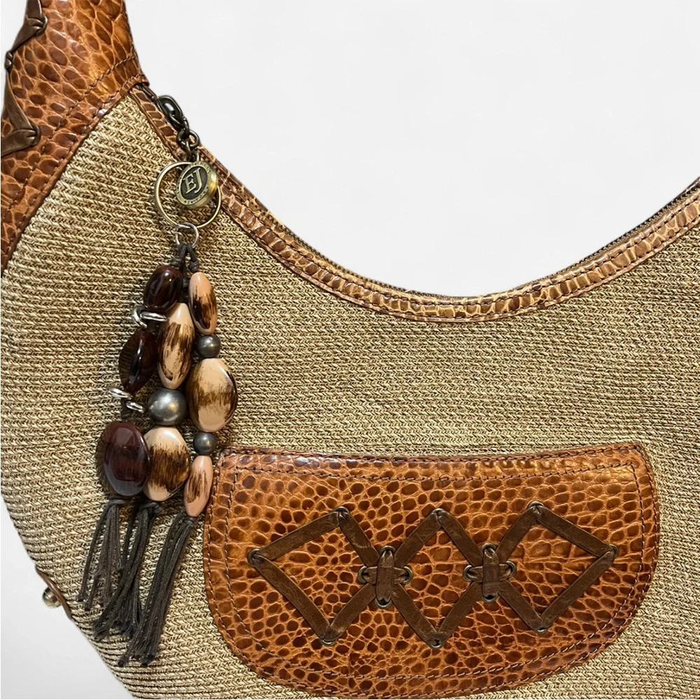 Eric Javits Woven Straw & Leather Hobo Bag Retro Boho